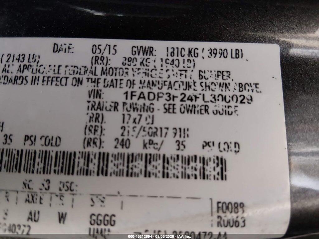 1FADP3F24FL300029 2015 FORD FOCUS photo no. 9
