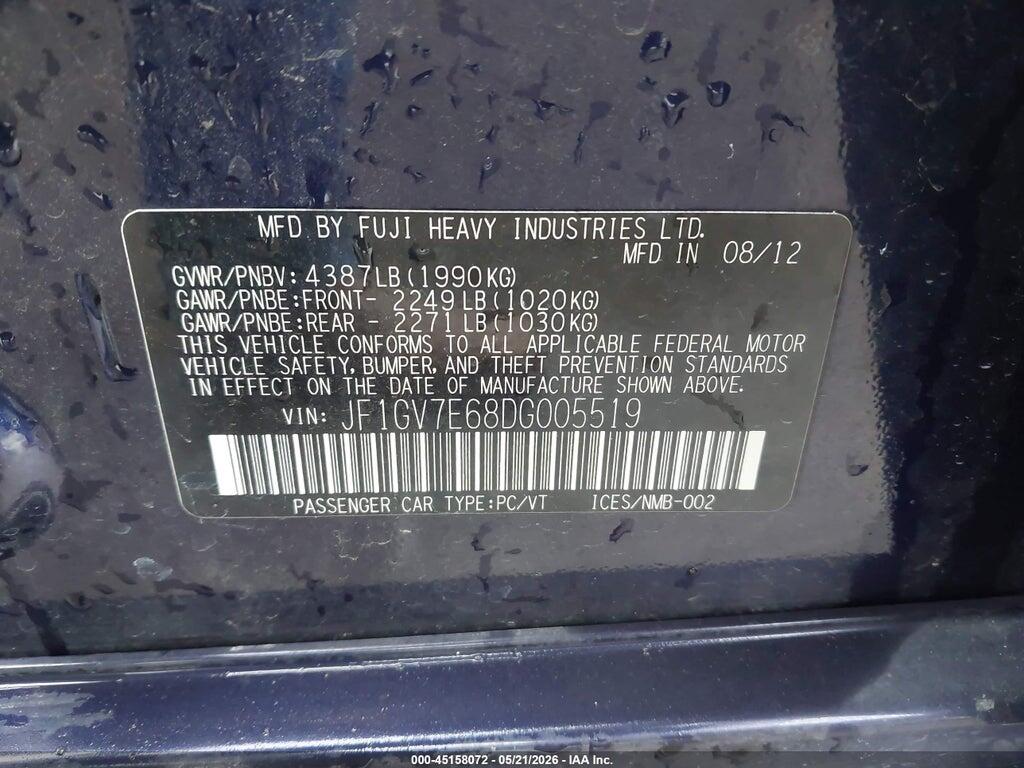 JF1GV7E68DG005519 2013 SUBARU IMPREZA WRX photo no. 9