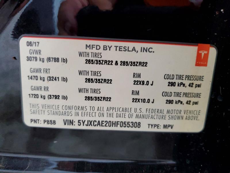 5YJXCAE20HF055308 2017 TESLA MODEL X photo no. 12