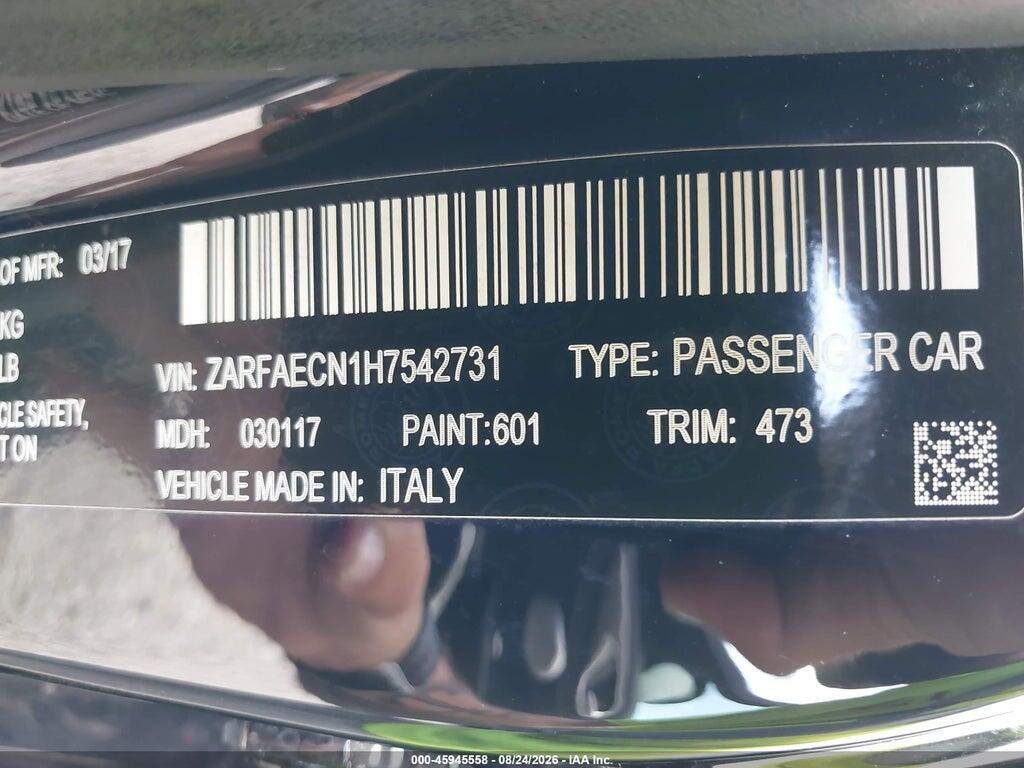 ZARFAECN1H7542731 2017 ALFA ROMEO GIULIA photo no. 9
