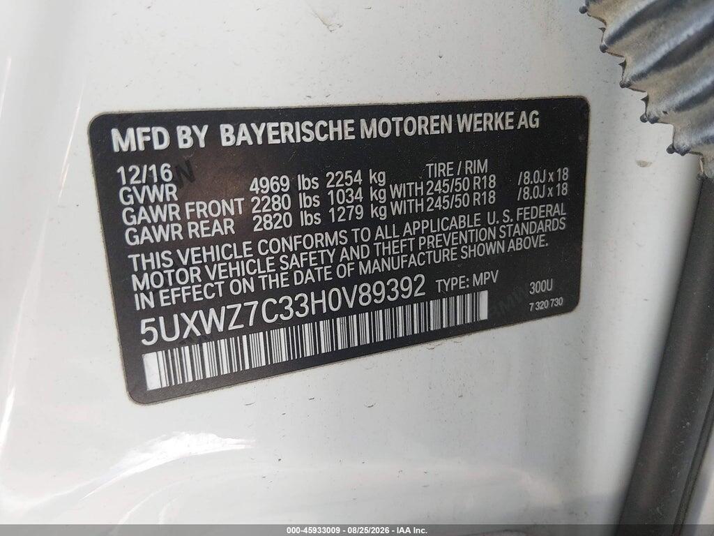 5UXWZ7C33H0V89392 2017 BMW X3 photo no. 9
