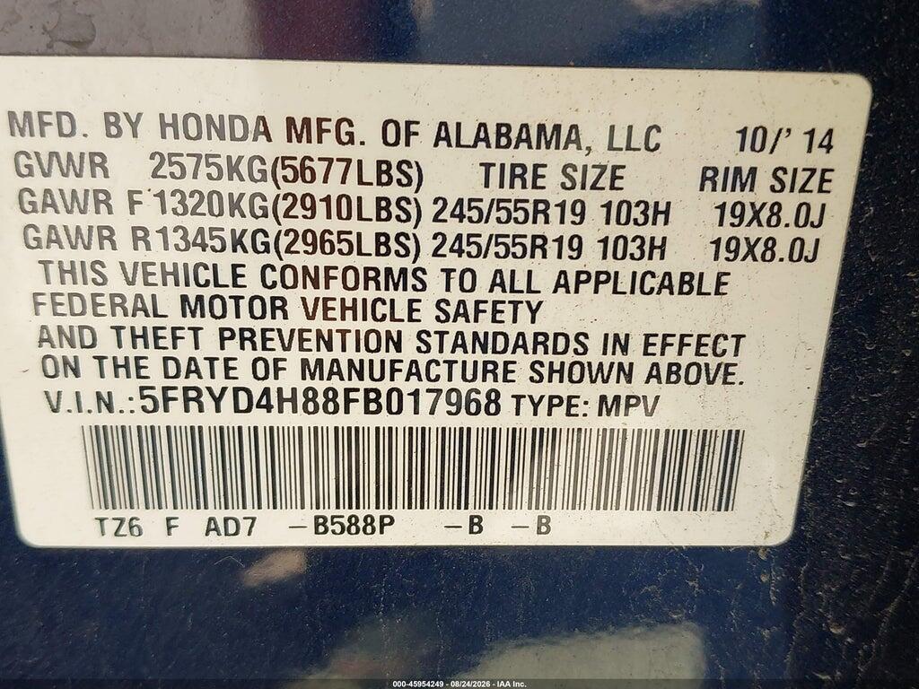 5FRYD4H88FB017968 2015 ACURA MDX photo no. 9
