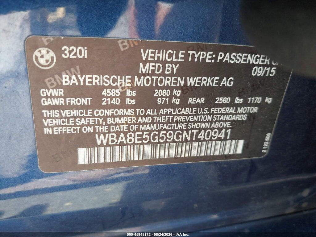 WBA8E5G59GNT40941 2016 BMW 320I photo no. 9