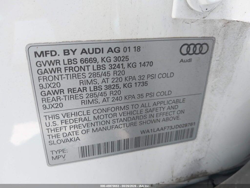 WA1LAAF73JD029761 2018 AUDI Q7 photo no. 9