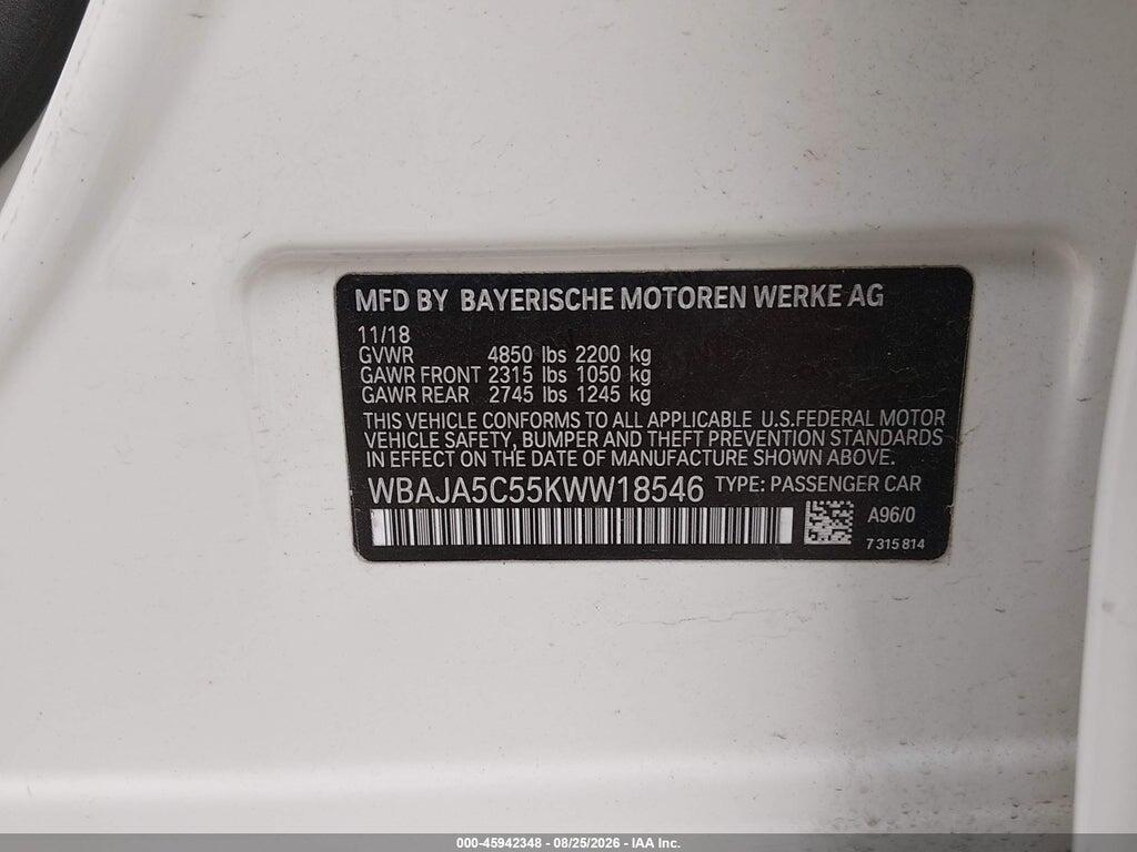WBAJA5C55KWW18546 2019 BMW 530I photo no. 9