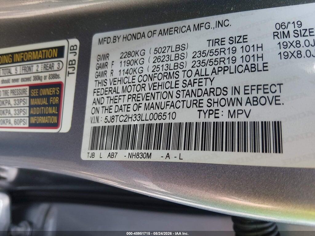 5J8TC2H33LL006510 2020 ACURA RDX photo no. 9