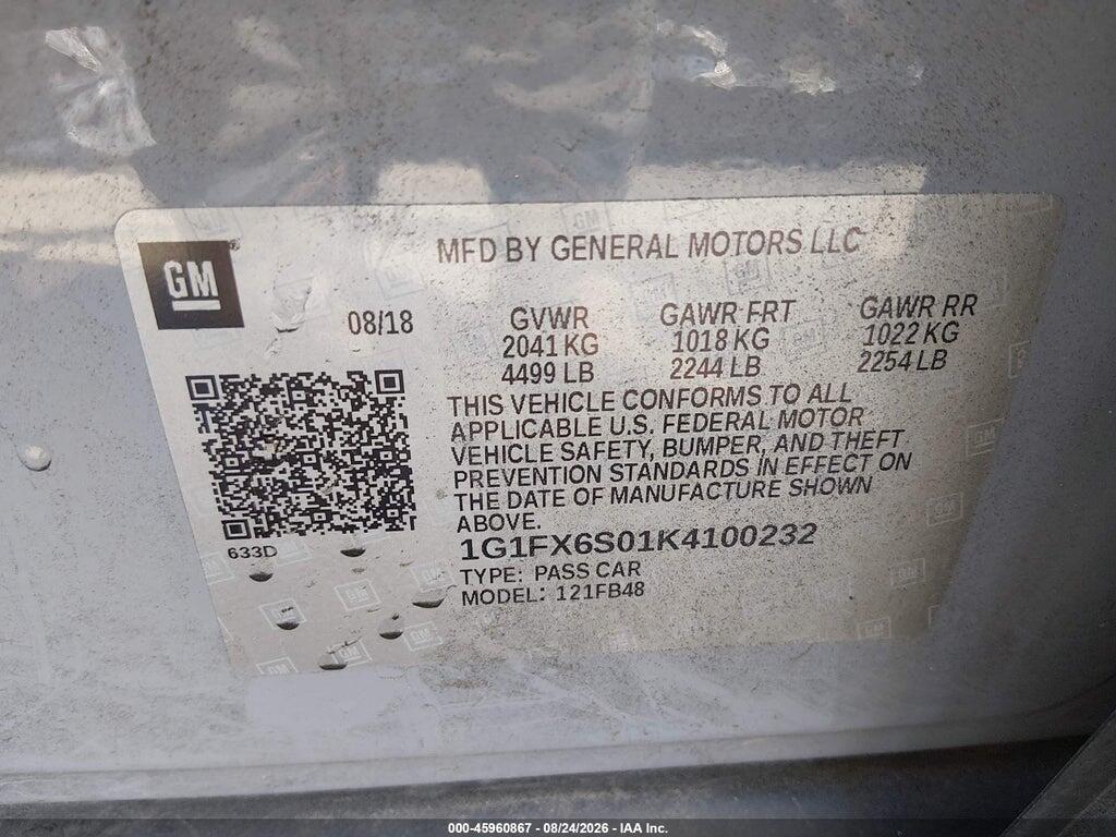 1G1FX6S01K4100232 2019 CHEVROLET BOLT EV photo no. 9