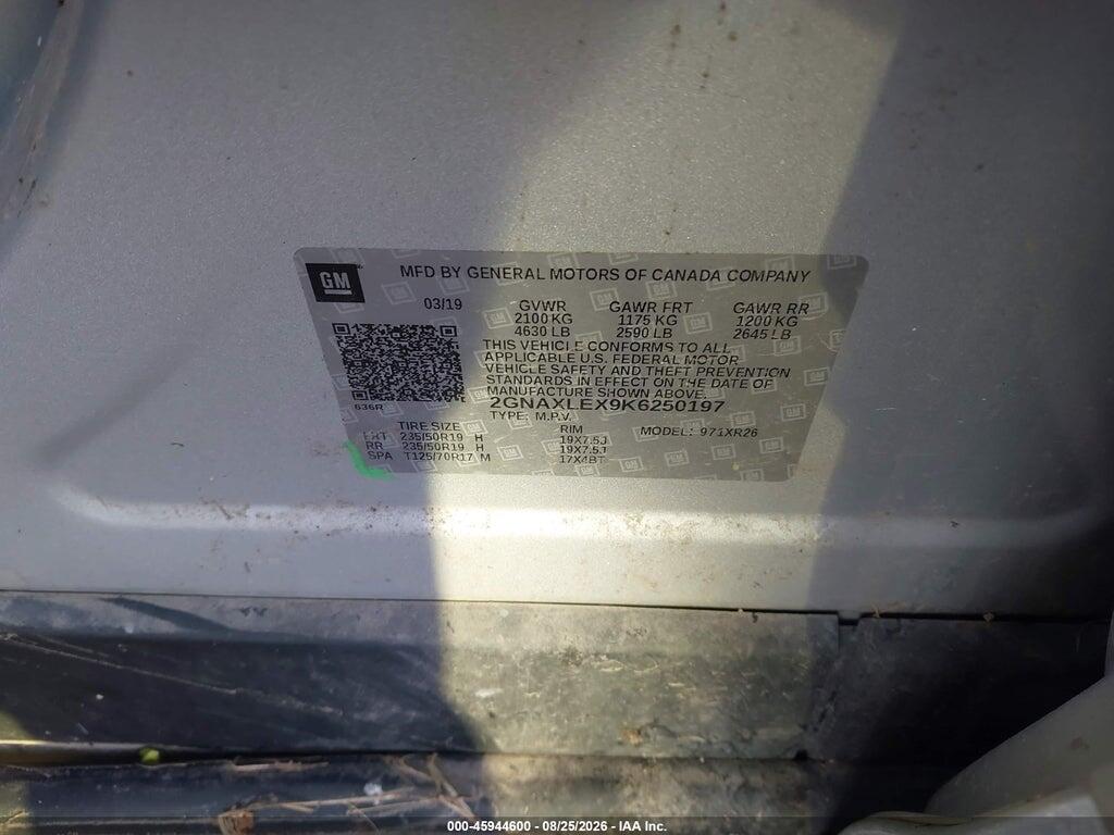 2GNAXLEX9K6250197 2019 CHEVROLET EQUINOX photo no. 9