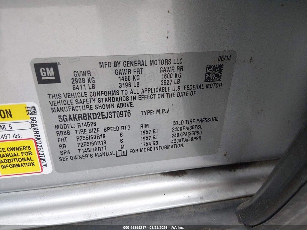 5GAKRBKD2EJ370976 2014 BUICK ENCLAVE photo no. 9