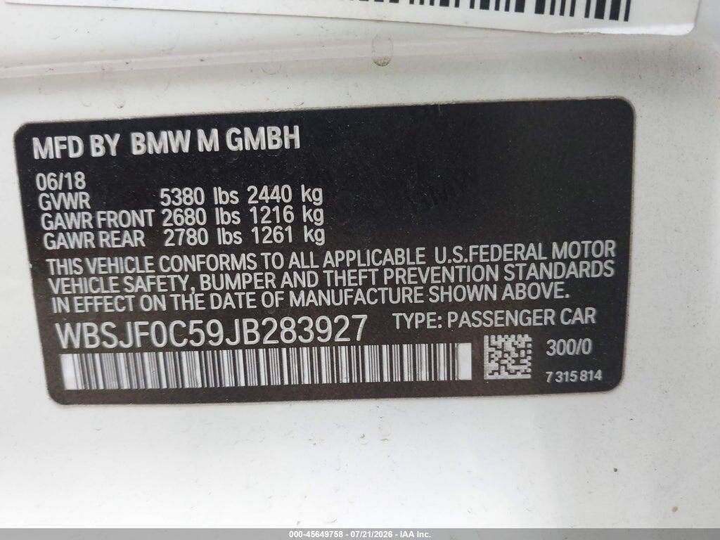 WBSJF0C59JB283927 2018 BMW M5 photo no. 9