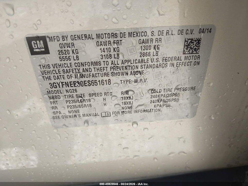 3GYFNEE30ES651618 2014 CADILLAC SRX photo no. 9