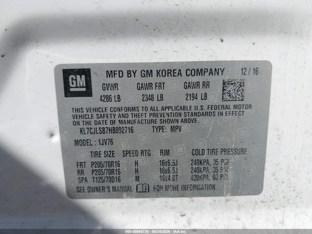 KL7CJLSB7HB092716 2017 CHEVROLET TRAX photo no. 9