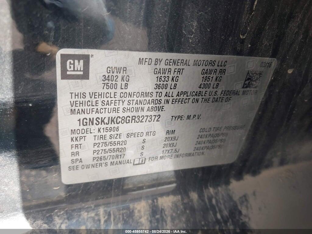 1GNSKJKC8GR327372 2016 CHEVROLET SUBURBAN photo no. 9
