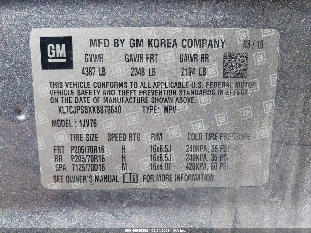 KL7CJPSBXKB878640 2019 CHEVROLET TRAX photo no. 9