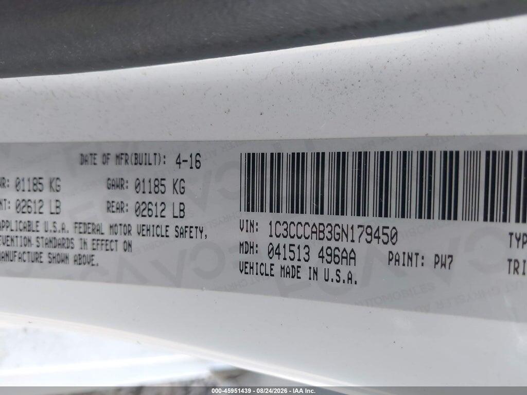 1C3CCCAB3GN179450 2016 CHRYSLER 200 photo no. 9