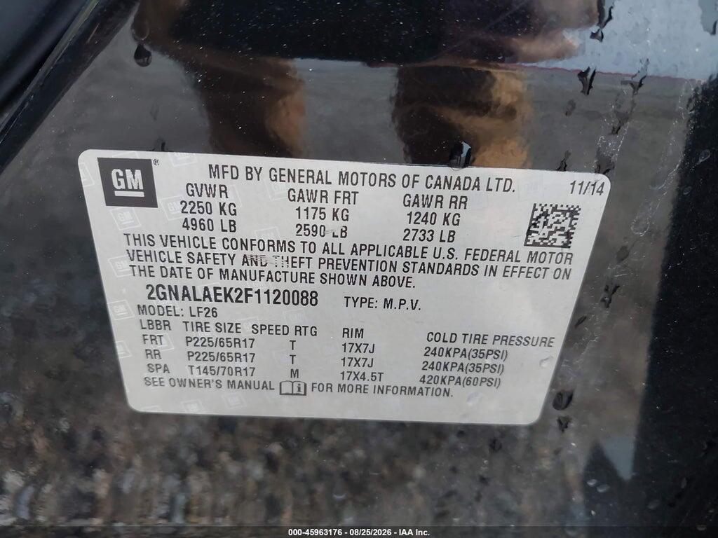 2GNALAEK2F1120088 2015 CHEVROLET EQUINOX photo no. 9