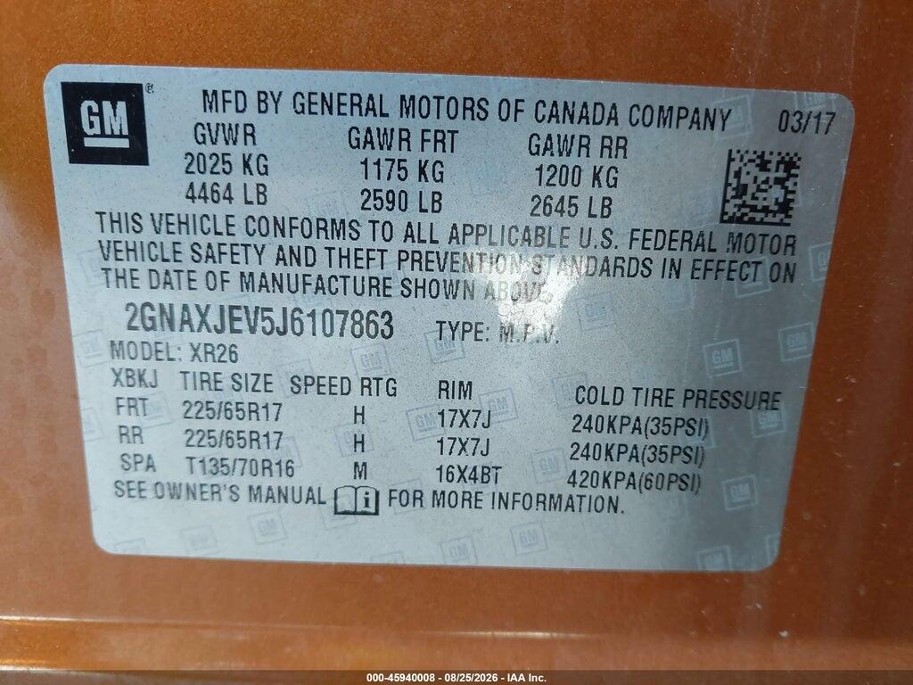 2GNAXJEV5J6107863 2018 CHEVROLET EQUINOX photo no. 9