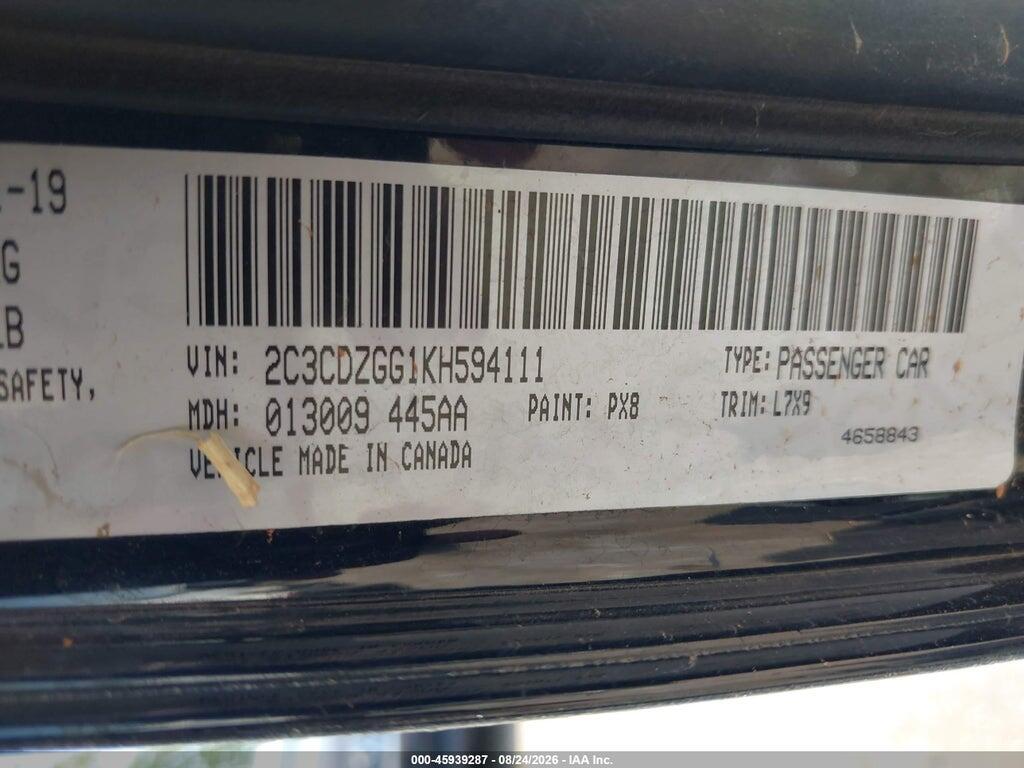 2C3CDZGG1KH594111 2019 DODGE CHALLENGER photo no. 9