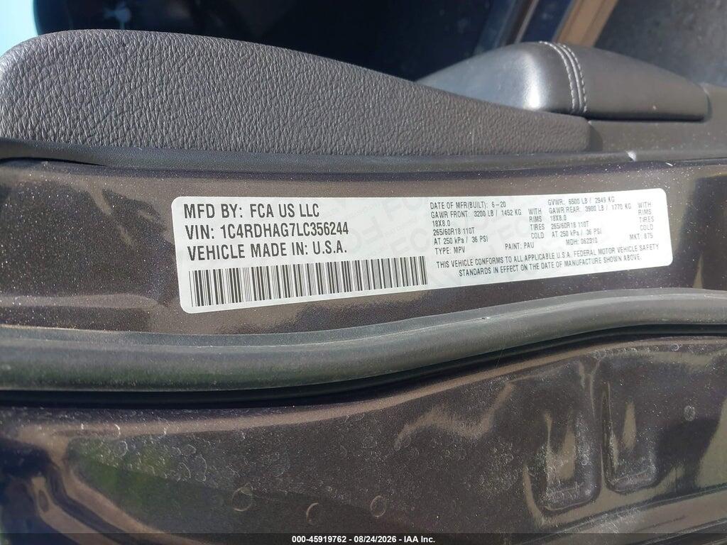 1C4RDHAG7LC356244 2020 DODGE DURANGO photo no. 9