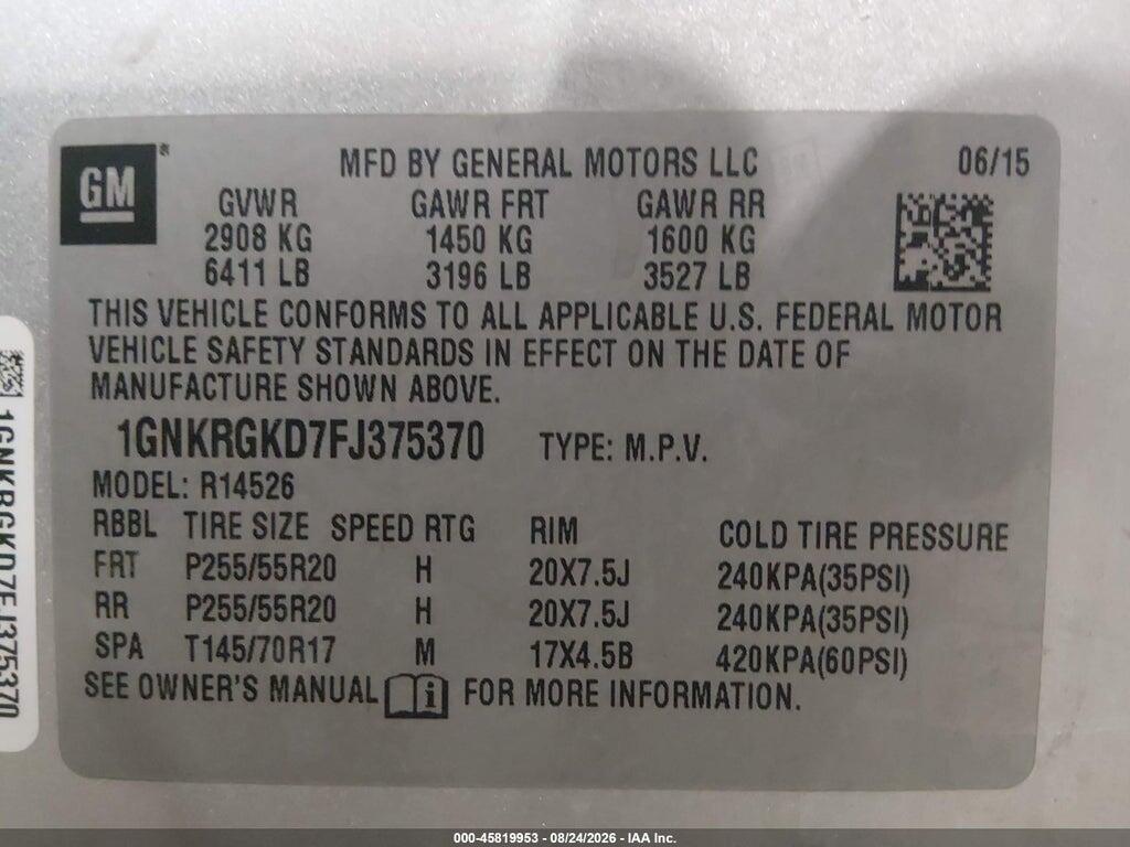 1GNKRGKD7FJ375370 2015 CHEVROLET TRAVERSE photo no. 9