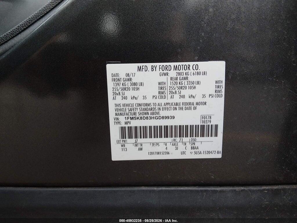 1FM5K8D83HGD89939 2017 FORD EXPLORER photo no. 9
