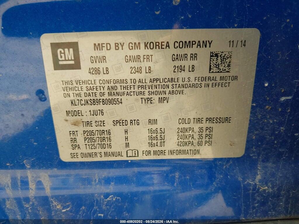 KL7CJKSB9FB090554 2015 CHEVROLET TRAX photo no. 9