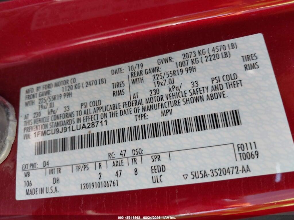 1FMCU9J91LUA28711 2020 FORD ESCAPE photo no. 9