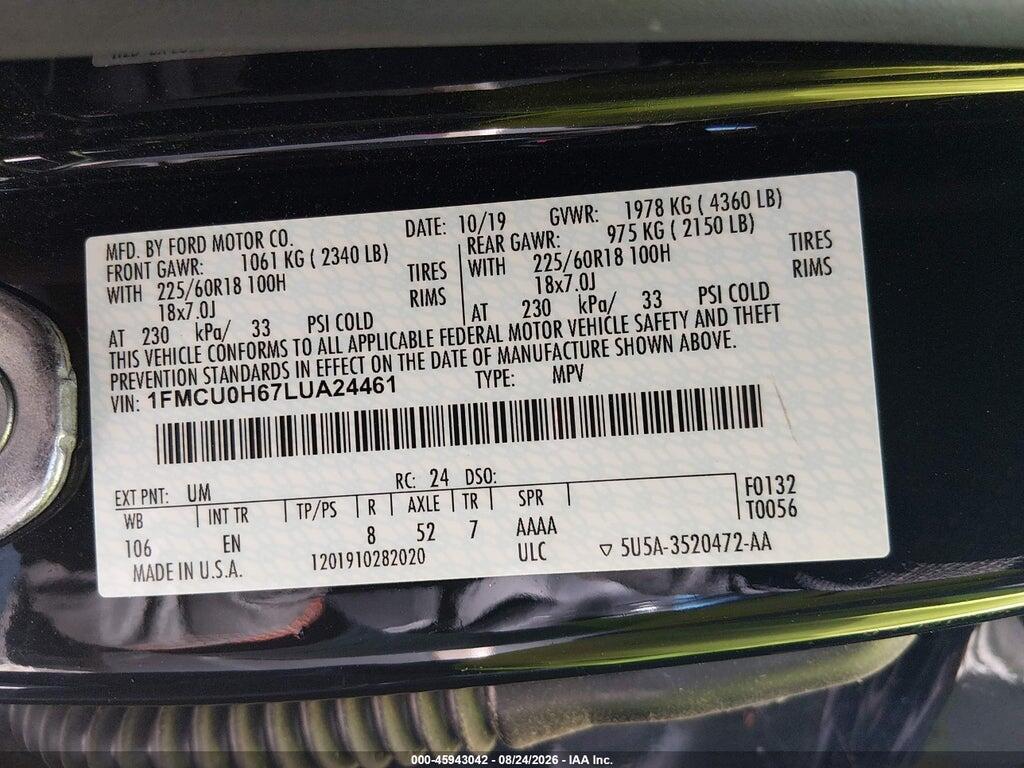 1FMCU0H67LUA24461 2020 FORD ESCAPE photo no. 9