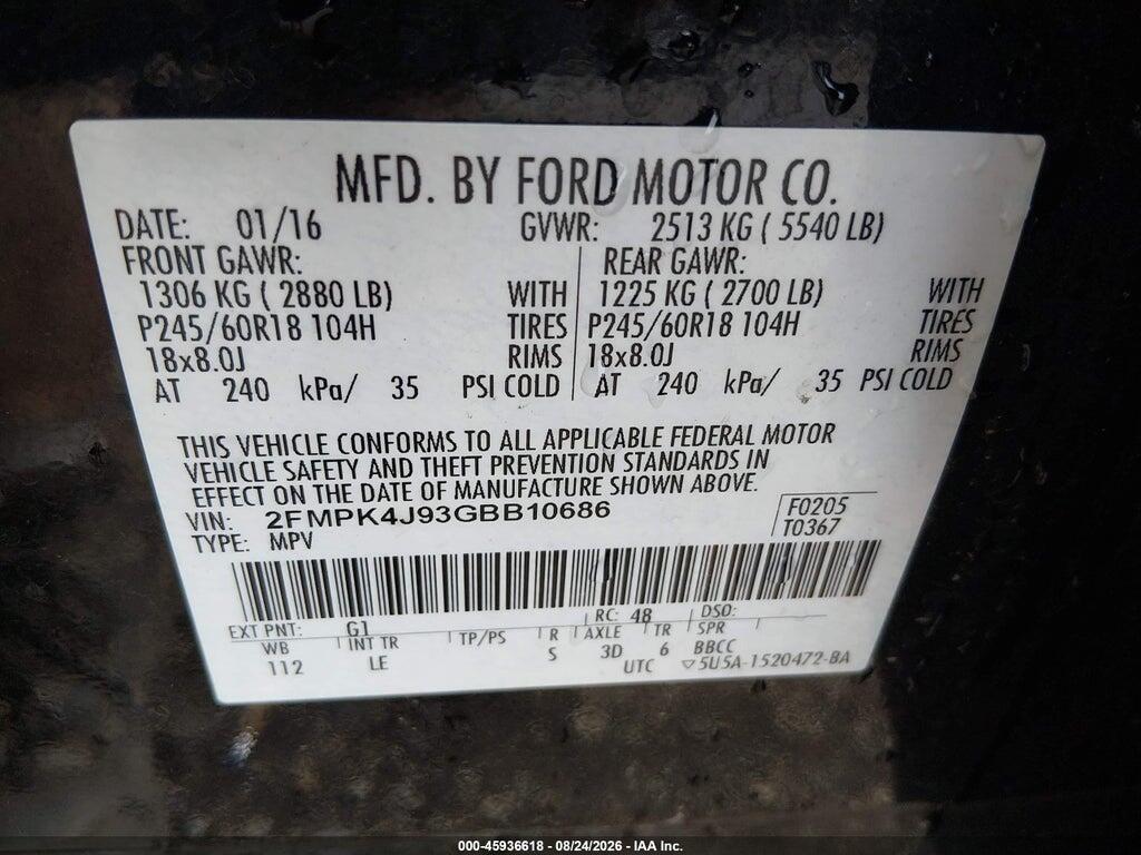 2FMPK4J93GBB10686 2016 FORD EDGE photo no. 9