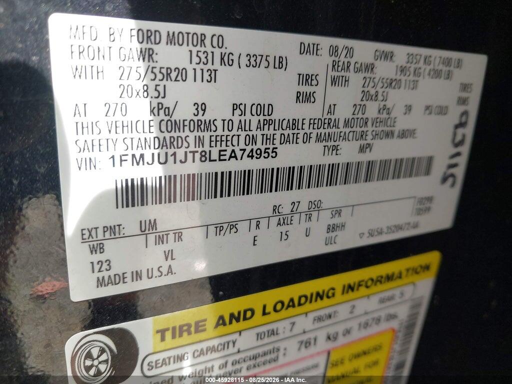 1FMJU1JT8LEA74955 2020 FORD EXPEDITION photo no. 9