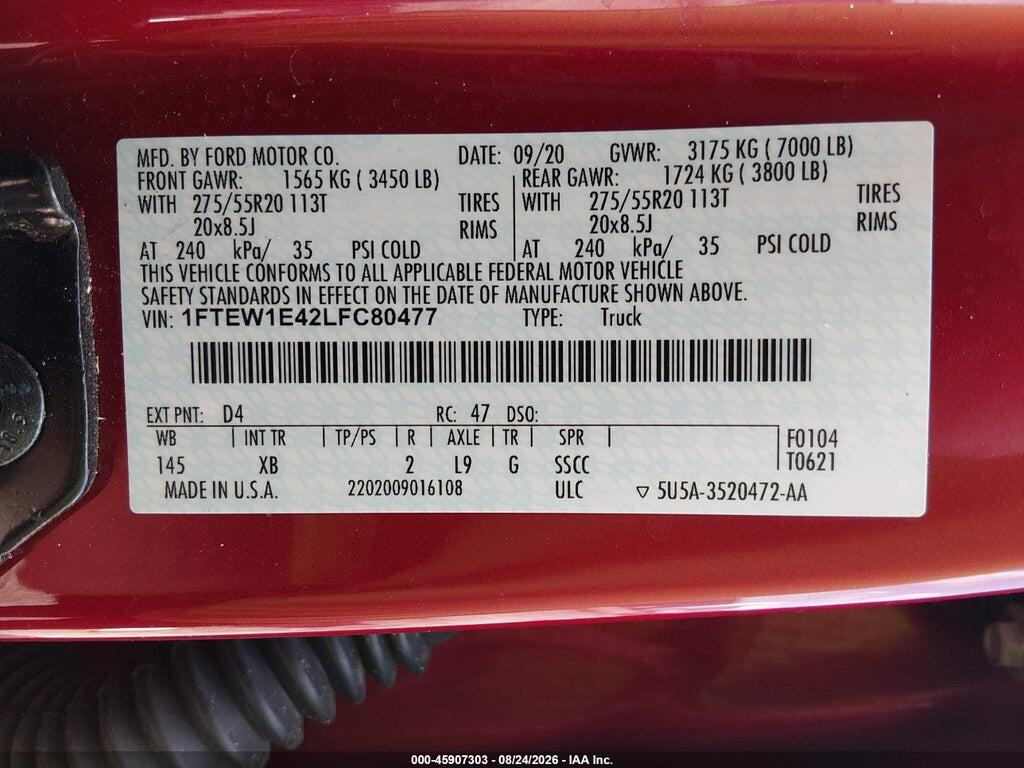 1FTEW1E42LFC80477 2020 FORD F-150 photo no. 9