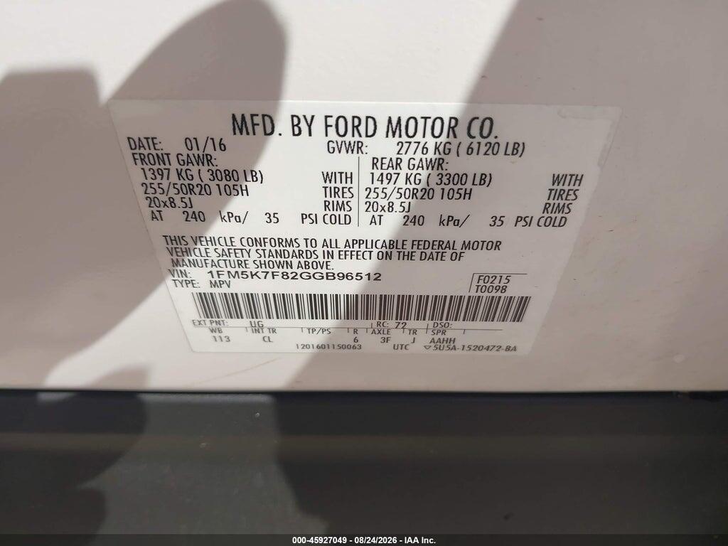 1FM5K7F82GGB96512 2016 FORD EXPLORER photo no. 9