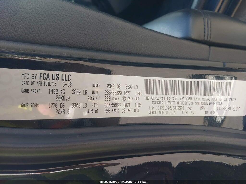 1C4RDJDG0JC416591 2018 DODGE DURANGO photo no. 9