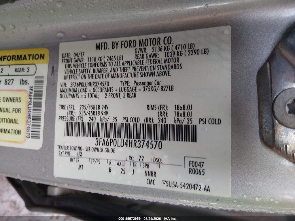 3FA6P0LU4HR374570 2017 FORD FUSION HYBRID photo no. 9