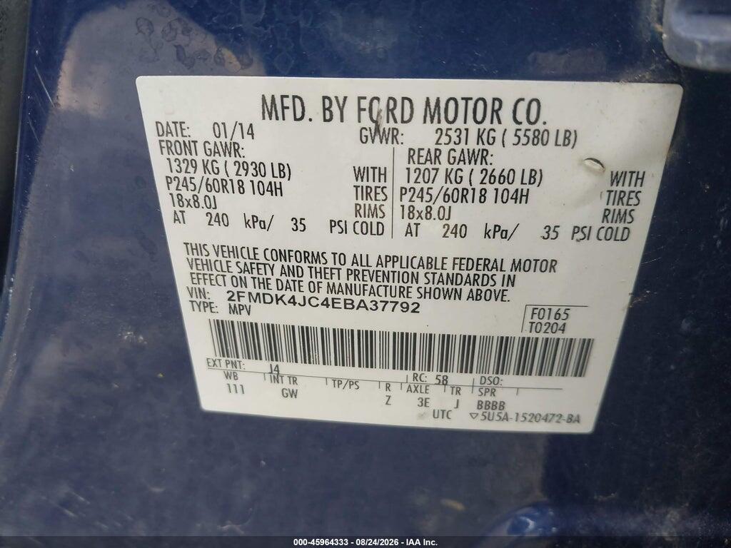 2FMDK4JC4EBA37792 2014 FORD EDGE photo no. 9