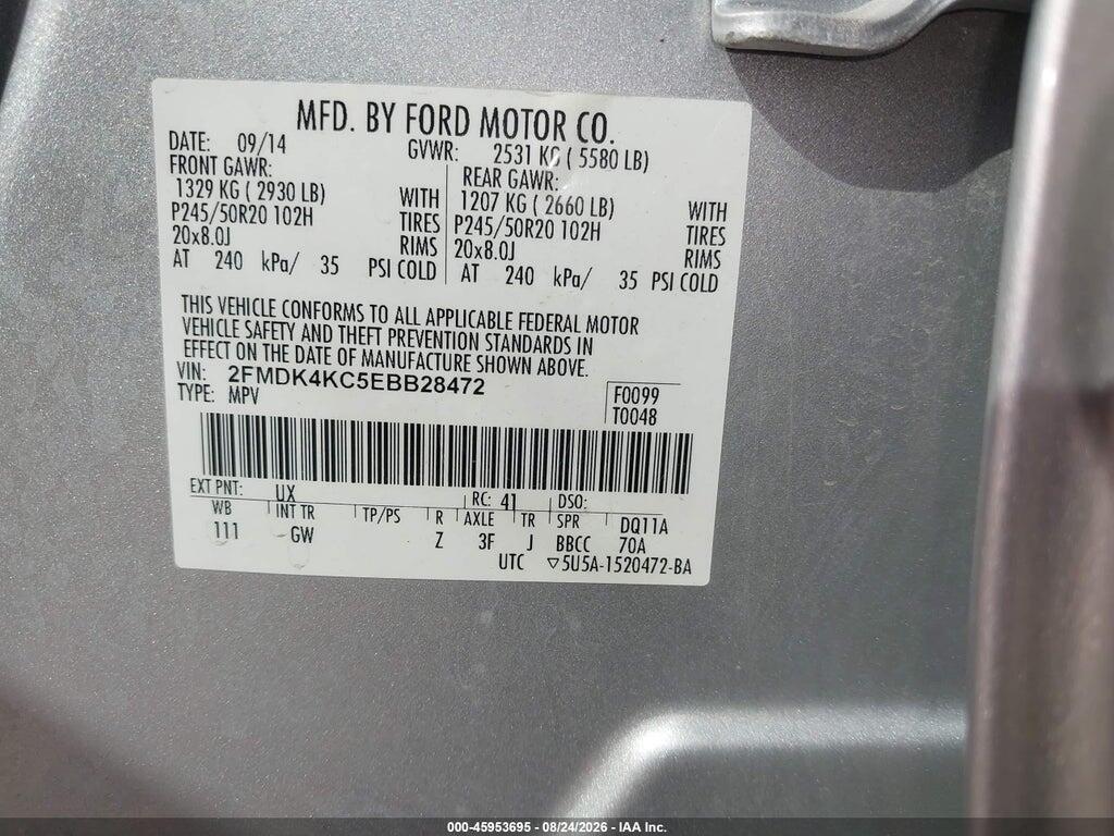 2FMDK4KC5EBB28472 2014 FORD EDGE photo no. 9