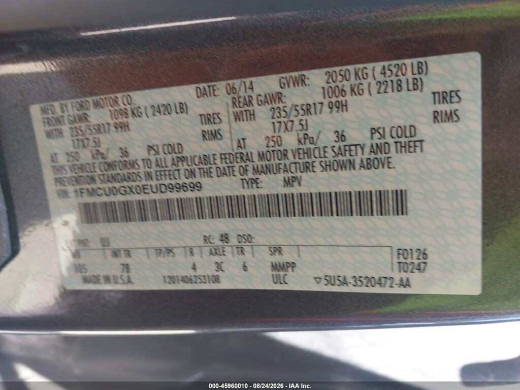 1FMCU0GX0EUD99699 2014 FORD ESCAPE photo no. 9