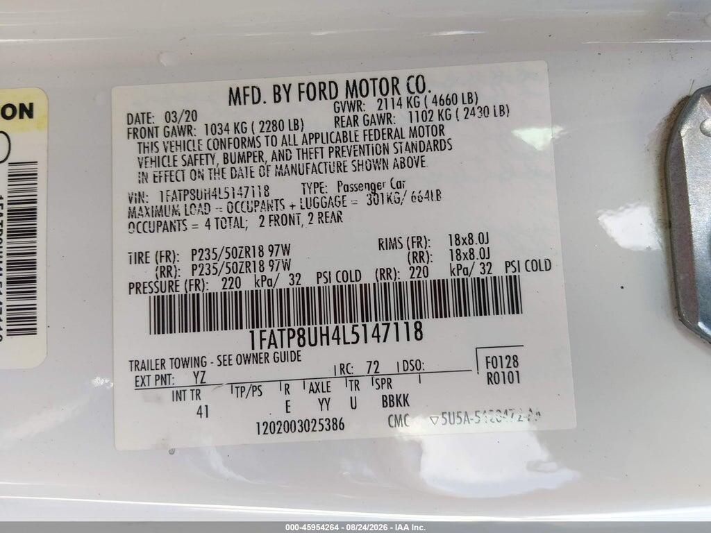 1FATP8UH4L5147118 2020 FORD MUSTANG photo no. 9