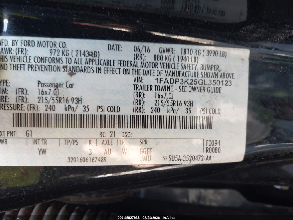 1FADP3K25GL350123 2016 FORD FOCUS photo no. 9