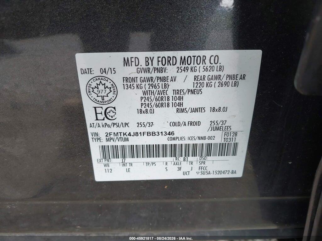 2FMTK4J81FBB31346 2015 FORD EDGE photo no. 9
