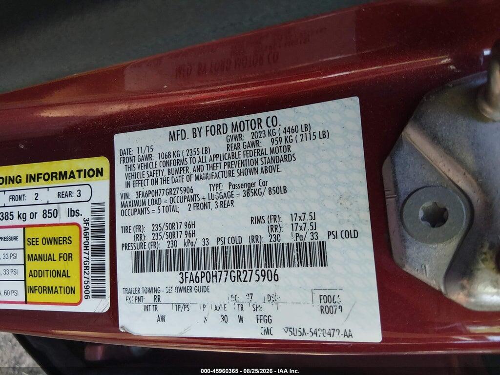 3FA6P0H77GR275906 2016 FORD FUSION photo no. 9