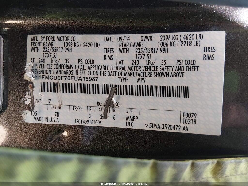 1FMCU0F70FUA15987 2015 FORD ESCAPE photo no. 9