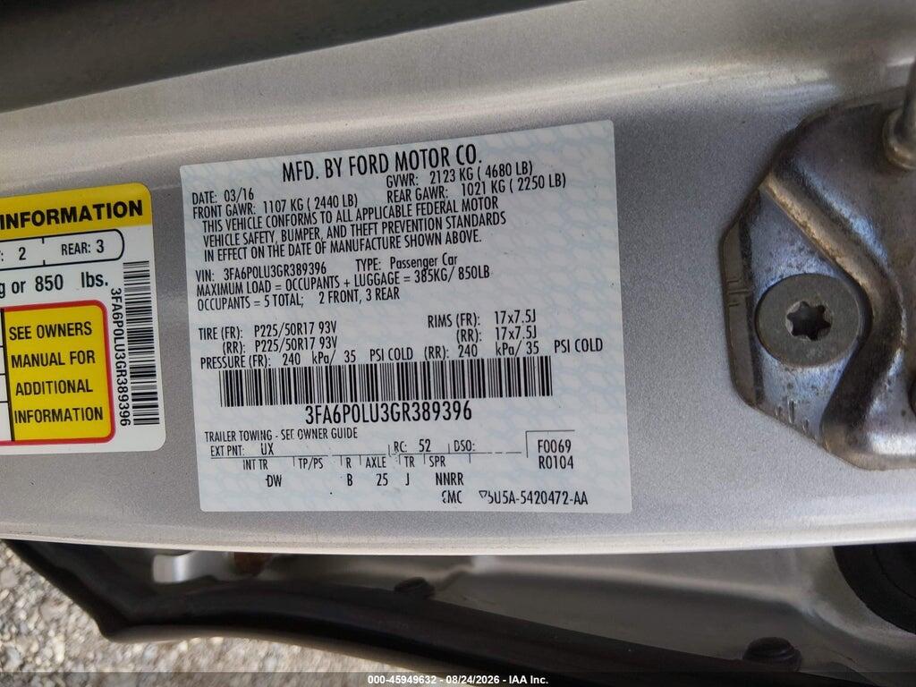 3FA6P0LU3GR389396 2016 FORD FUSION HYBRID photo no. 9