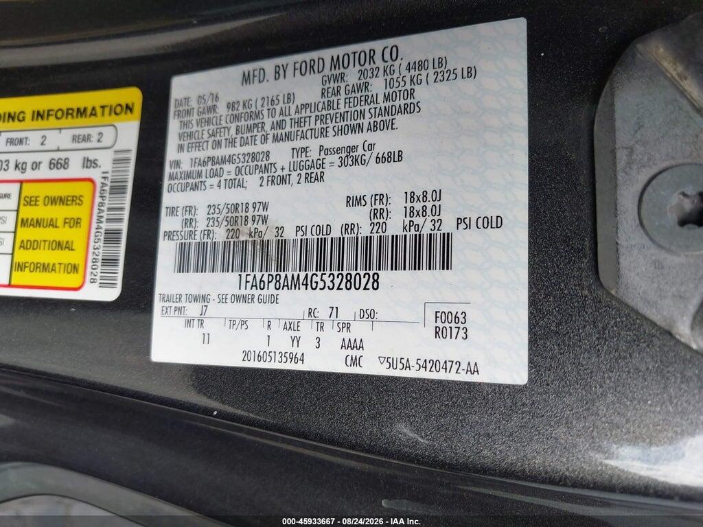 1FA6P8AM4G5328028 2016 FORD MUSTANG photo no. 9