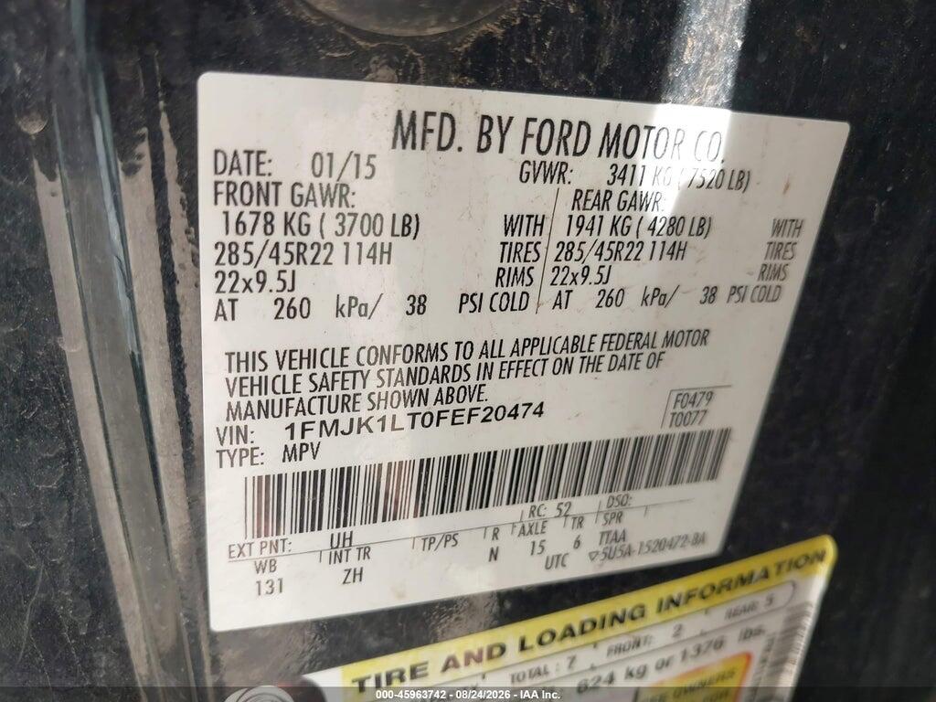 1FMJK1LT0FEF20474 2015 FORD EXPEDITION EL photo no. 9