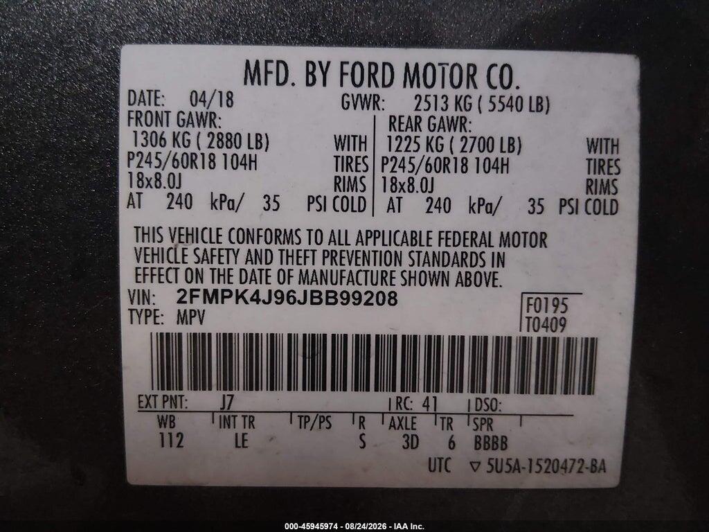 2FMPK4J96JBB99208 2018 FORD EDGE photo no. 9