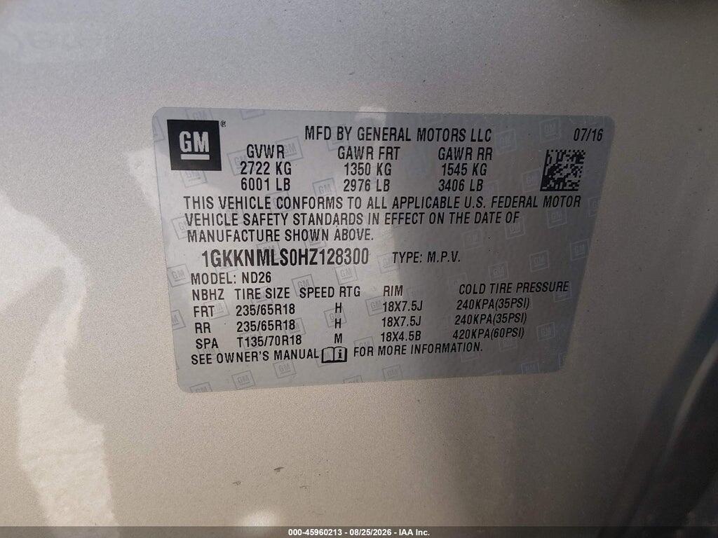 1GKKNMLS0HZ128300 2017 GMC ACADIA photo no. 9