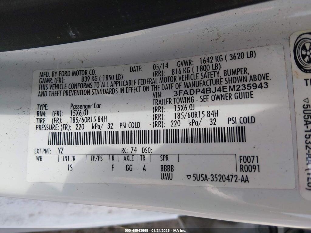 3FADP4BJ4EM235943 2014 FORD FIESTA photo no. 9