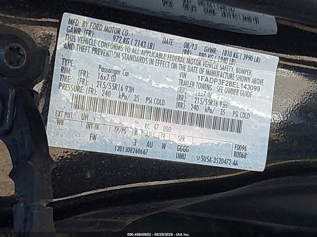 1FADP3F28EL143099 2014 FORD FOCUS photo no. 9