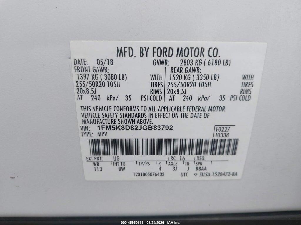1FM5K8D82JGB83792 2018 FORD EXPLORER photo no. 9